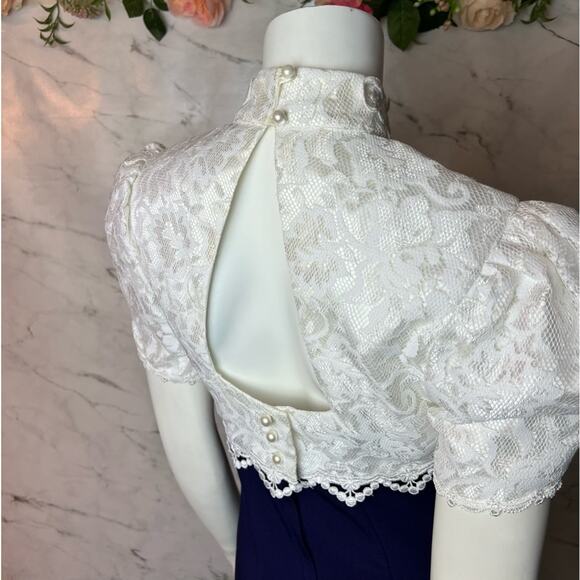 Scott McClintock Vintage Lace Beaded Dress Royal Blue White 4 Small - Picture 7 of 16